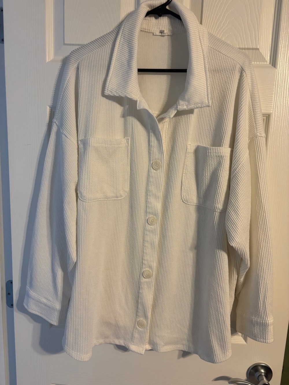 Maurices White Button-Down Ribbed Shirt Jacket